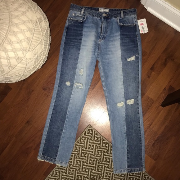 NWT FREE PEOPLE contrast patchwork boyfriend jeans - Picture 2 of 6